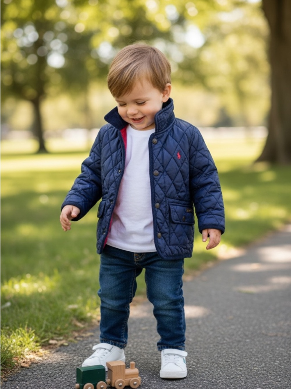 Ralph Lauren Navy Quilted Kids Jacket with Pink Accent